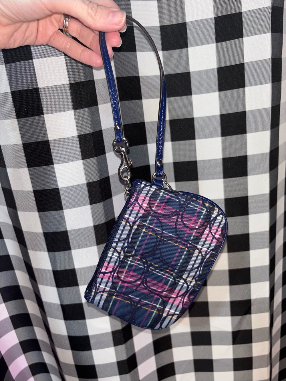 Coach Poppy Blue and Pink Tartan Plaid Signature Wristlet - Picture 2 of 5